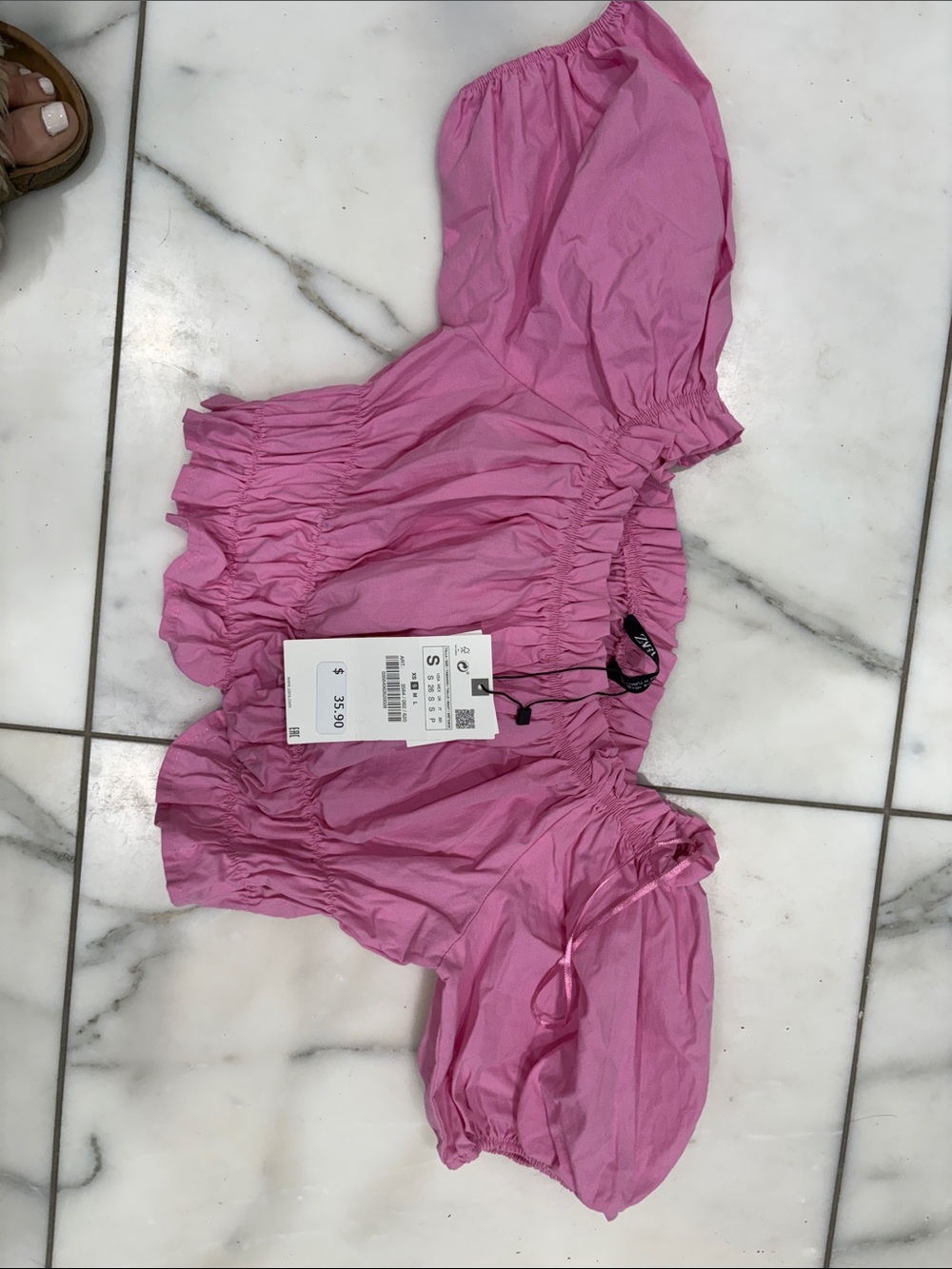 Zara Pink Puff Sleeve Crop Top